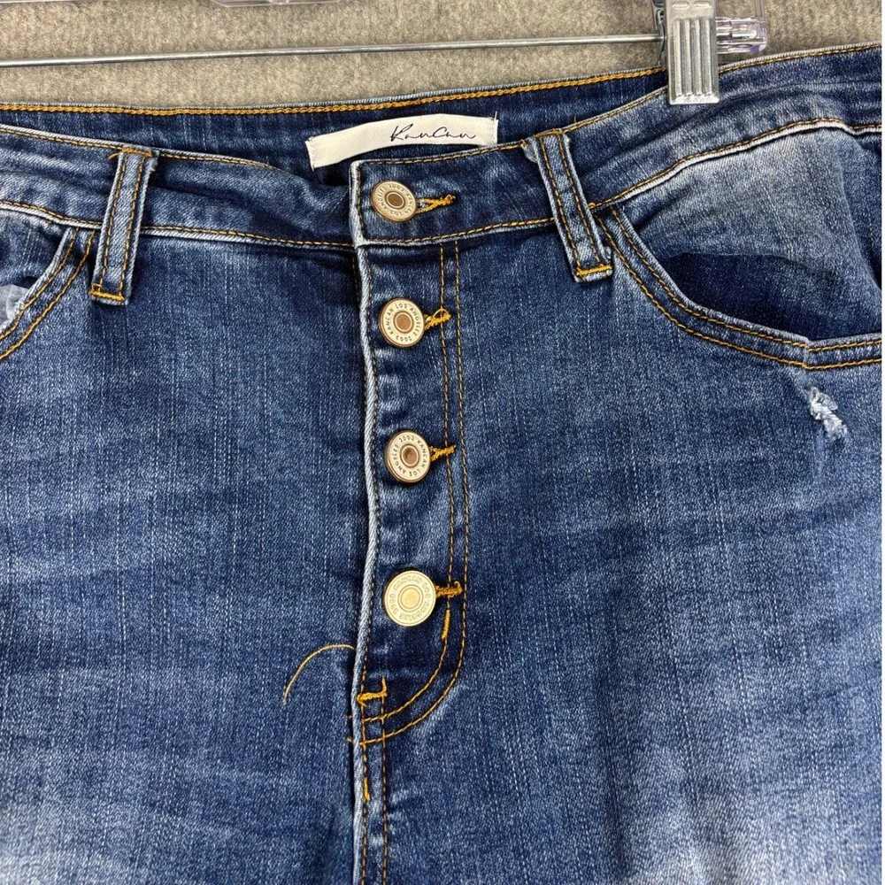 KanCan KC5109M High Rise Button Fly Floral Embroidered Distressed Jeans 31 Blue